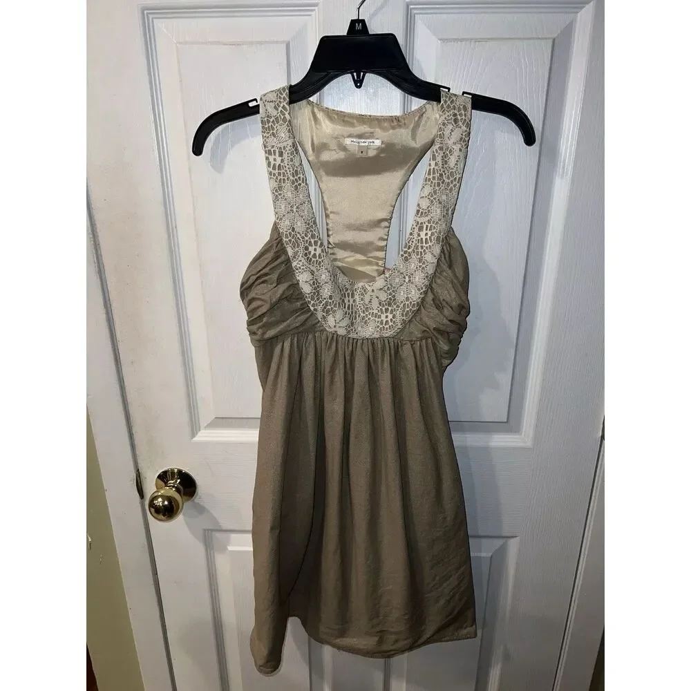 Molly NY Dress  linen Lace racerback fairy babydoll Romantic Minimal womens Sz 0